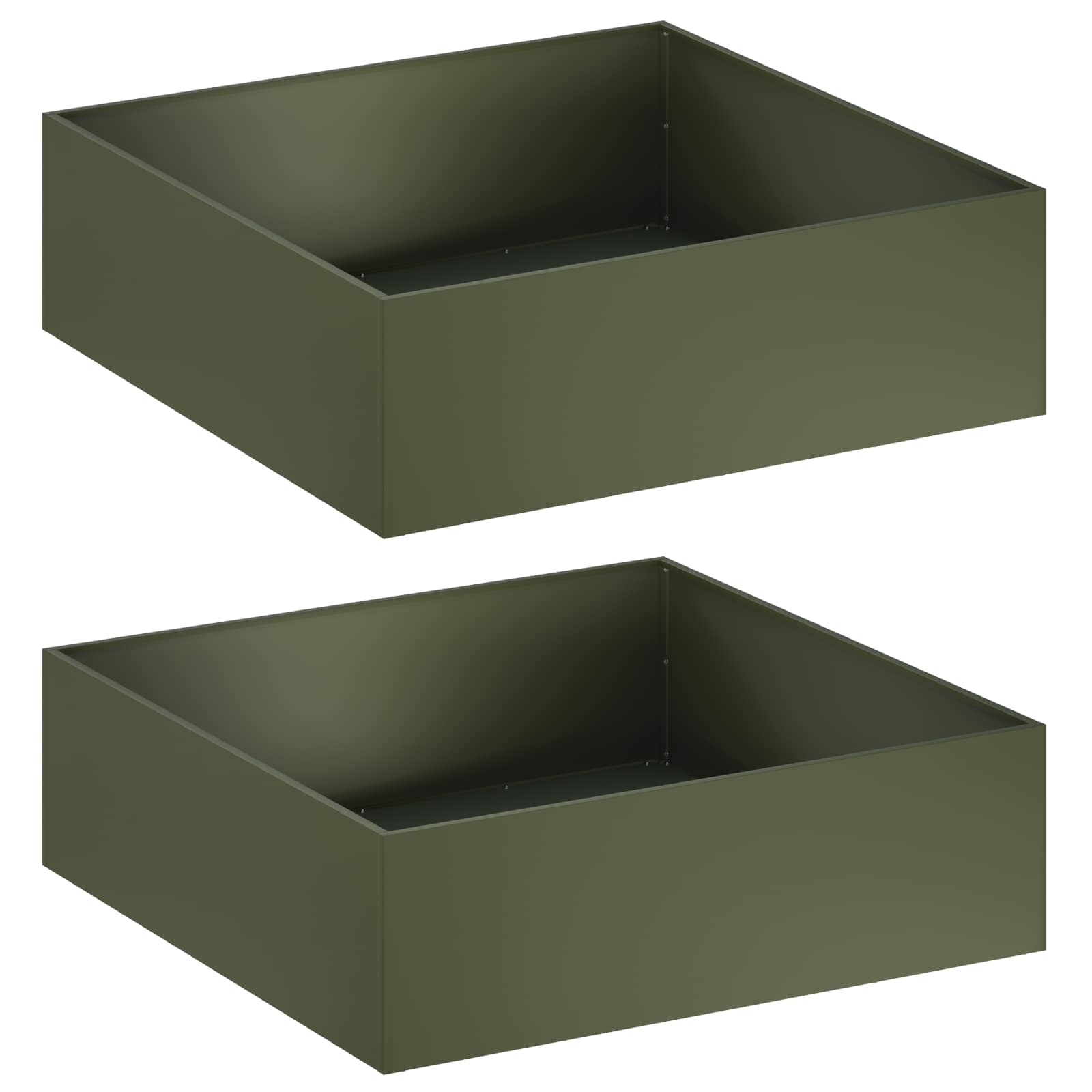 Plantenbak 2 st Olijfgroen 100 x 100 x 30 cm Koudgewalst staal