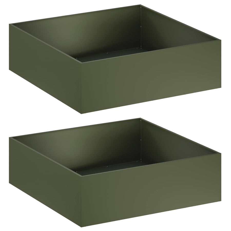 Plantenbak 2 st Olijfgroen 100 x 100 x 30 cm Koudgewalst staal
