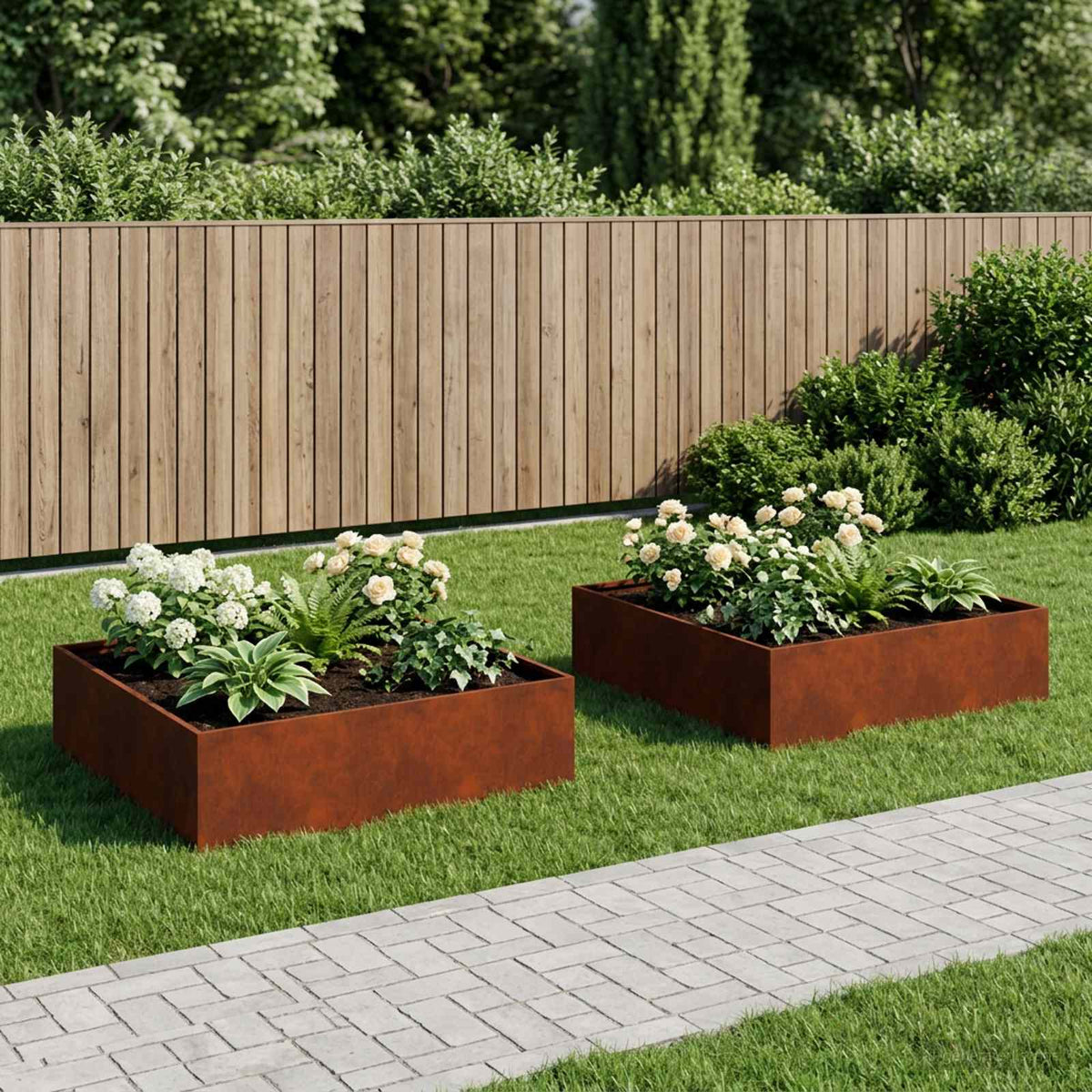 Plantenbak 2 st Roestkleurig 100 x 100 x 30 cm weervast staal