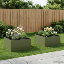 Plantenbak 2 st Olijfgroen 60 x 60 x 40 cm Koudgewalst staal