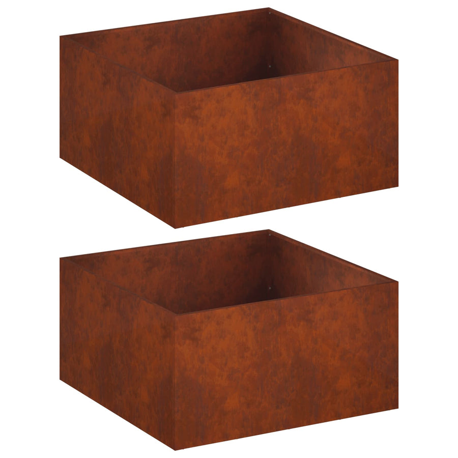 Plantenbak 2 st Roestkleurig 60 x 60 x 40 cm weervast staal