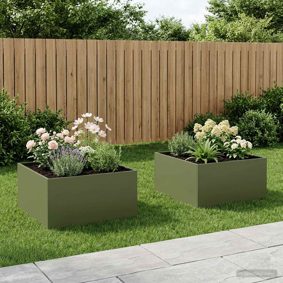 Plantenbak 2 st Olijfgroen 80 x 80 x 40 cm Koudgewalst staal
