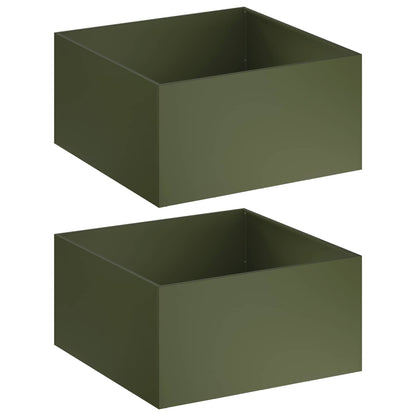 Plantenbak 2 st Olijfgroen 80 x 80 x 40 cm Koudgewalst staal