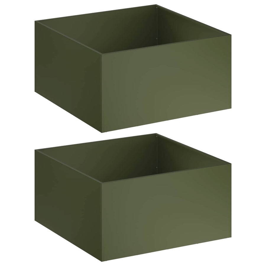 Plantenbak 2 st Olijfgroen 80 x 80 x 40 cm Koudgewalst staal