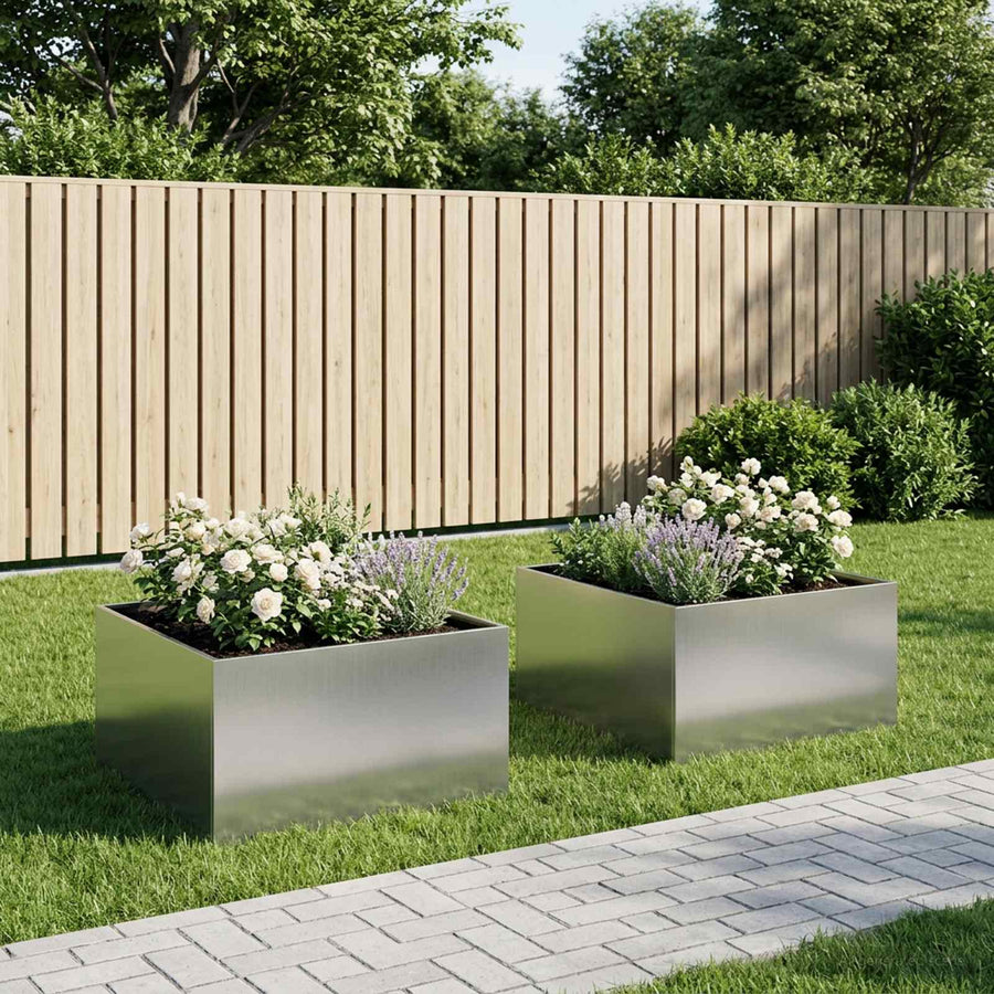 Plantenbak 2 st zilver 80 x 80 x 40 cm Gegalvaniseerd staal