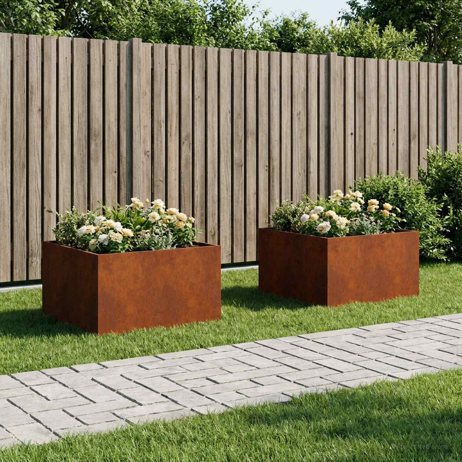 Plantenbak 2 st Roestkleurig 80 x 80 x 40 cm weervast staal