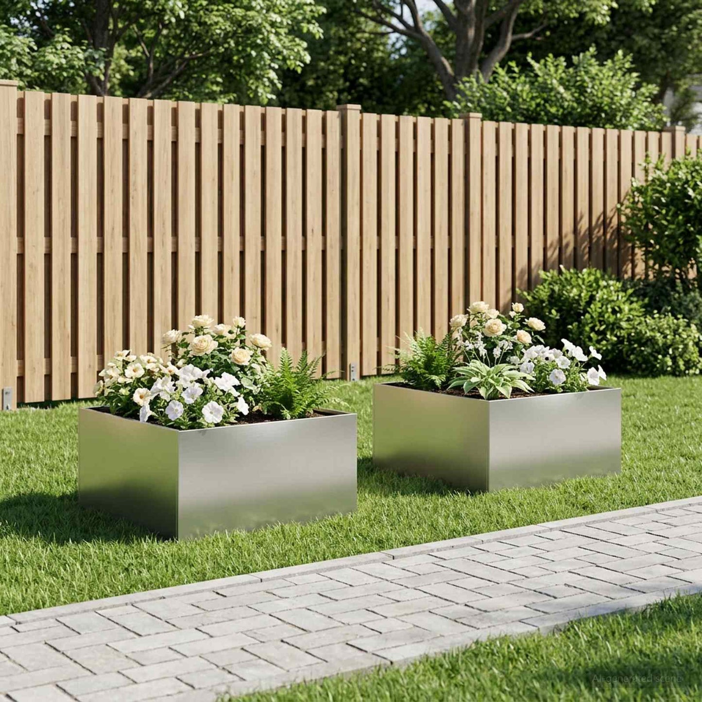 Plantenbak 2 st zilver 100 x 100 x 40 cm Roestvrij staal