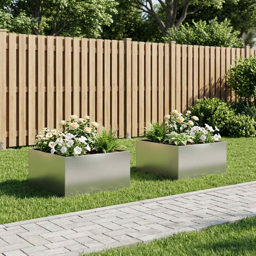 Plantenbak 2 st zilver 100 x 100 x 40 cm Roestvrij staal