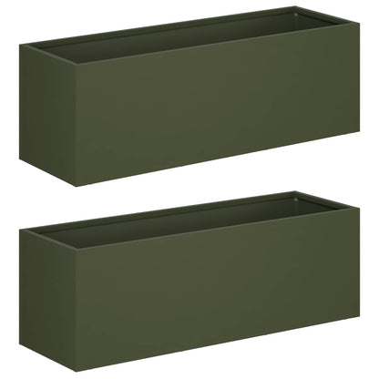 Plantenbak 2 st Olijfgroen 40 x 20 x 20 cm Koudgewalst staal