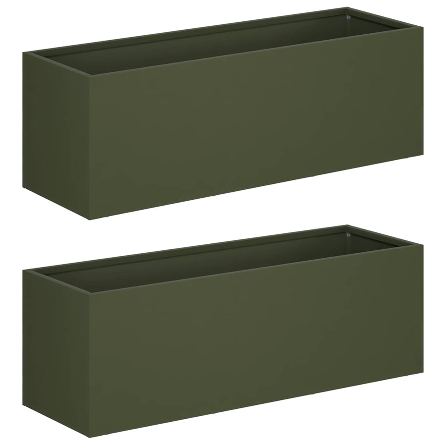 Plantenbak 2 st Olijfgroen 40 x 20 x 20 cm Koudgewalst staal