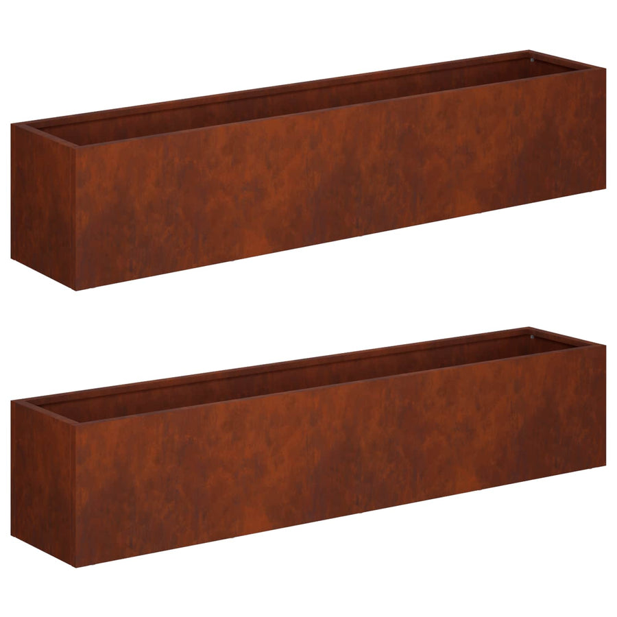 Plantenbak 2 st Roestkleurig 80 x 20 x 20 cm weervast staal