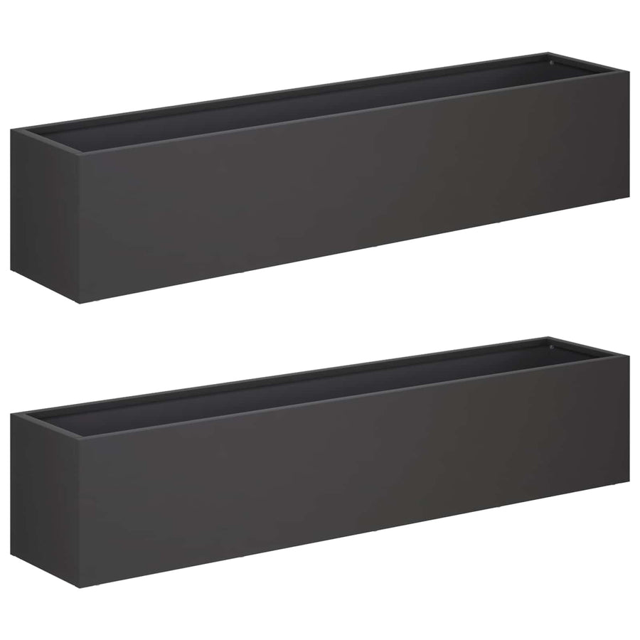 Plantenbak 2 st Zwart 100 x 20 x 20 cm Koudgewalst staal