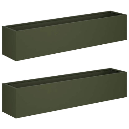 Plantenbak 2 st Olijfgroen 100 x 20 x 20 cm Koudgewalst staal