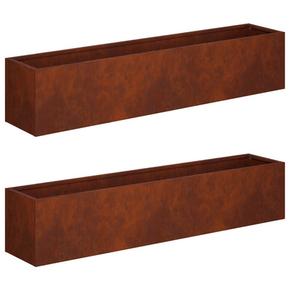 Plantenbak 2 st Roestkleurig 100 x 20 x 20 cm weervast staal