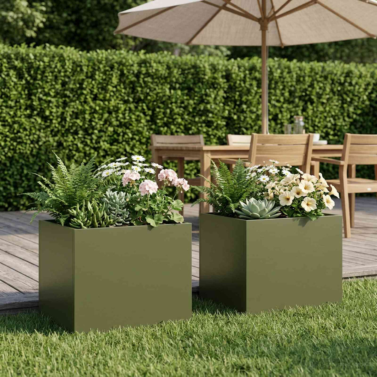 Plantenbak 2 st Olijfgroen 40 x 30 x 30 cm Koudgewalst staal