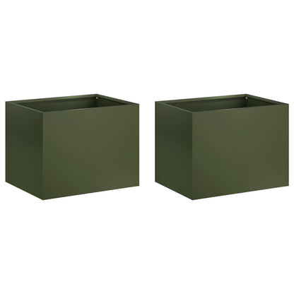 Plantenbak 2 st Olijfgroen 40 x 30 x 30 cm Koudgewalst staal