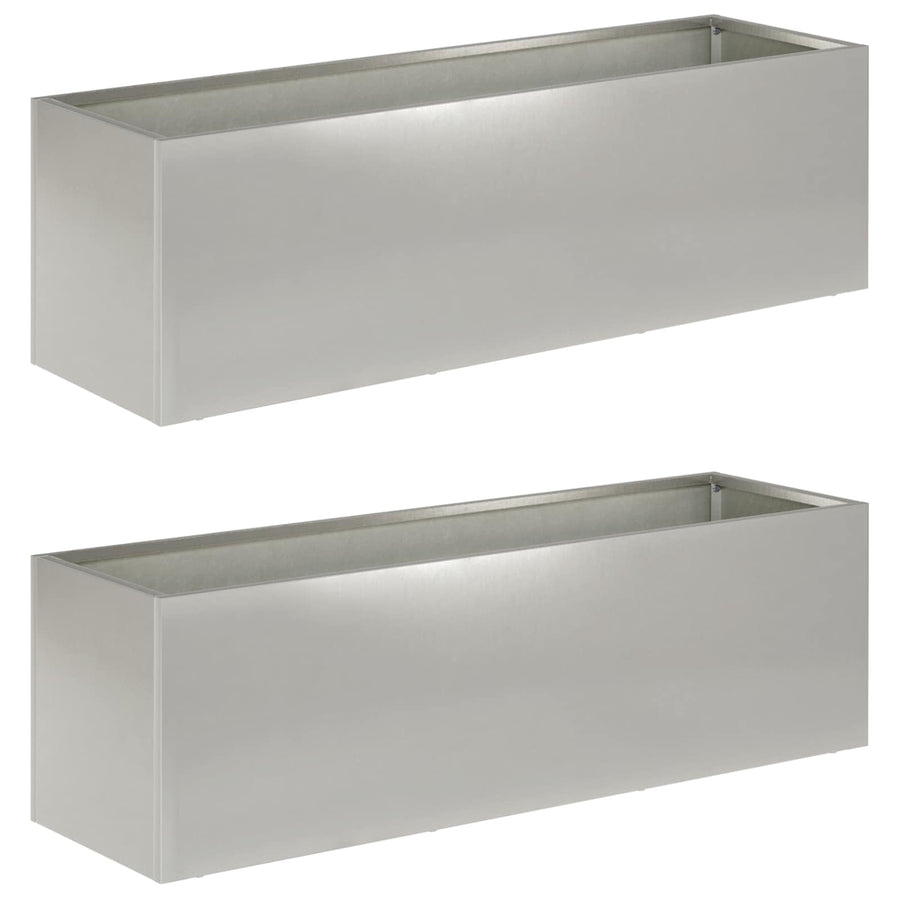 Plantenbak 2 st zilver 100 x 30 x 30 cm Roestvrij staal