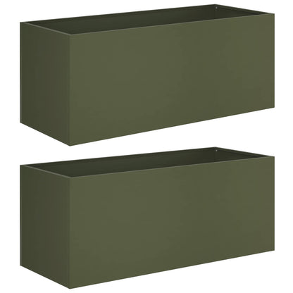 Plantenbak 2 st Olijfgroen 80 x 40 x 40 cm Koudgewalst staal