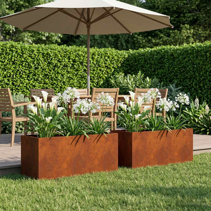 Plantenbak 2 st Roestkleurig 100 x 40 x 40 cm weervast staal