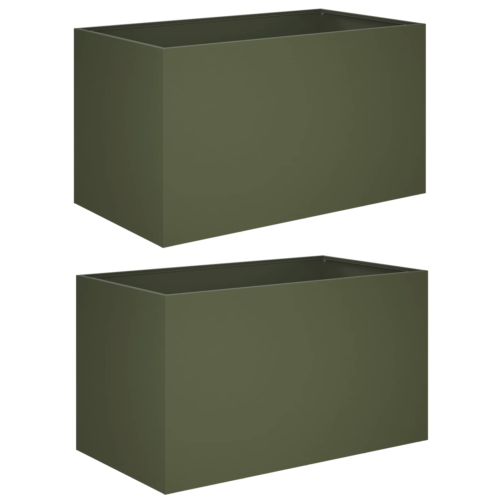 Plantenbak 2 st Olijfgroen 80 x 50 x 50 cm Koudgewalst staal