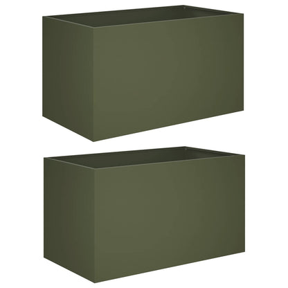 Plantenbak 2 st Olijfgroen 80 x 50 x 50 cm Koudgewalst staal