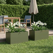 Plantenbak koudgewalst staal olijfgroen 100x50x50 cm 2 st
