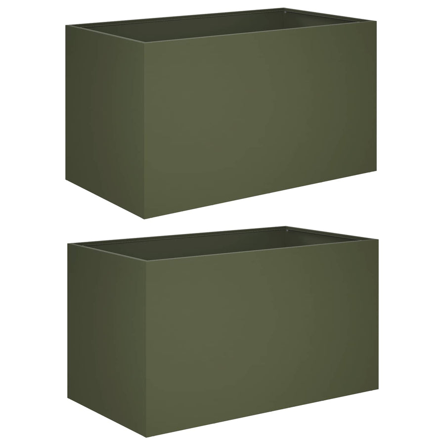 Plantenbak 2 st Olijfgroen 100 x 50 x 50 cm Koudgewalst staal