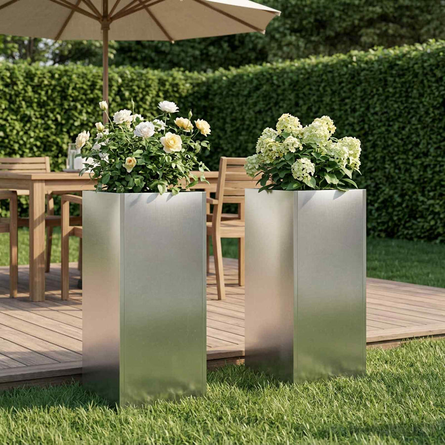 Plantenbak 2 st zilver 20 x 20 x 40 cm Roestvrij staal