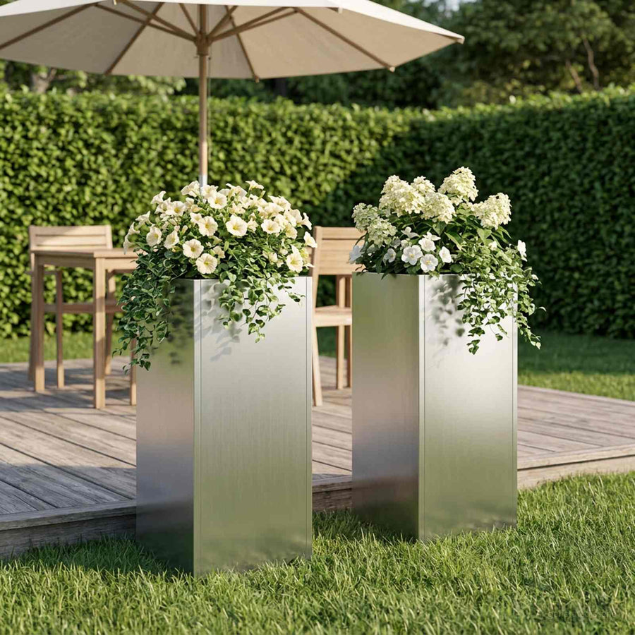 Plantenbak 2 st zilver 20 x 20 x 40 cm Gegalvaniseerd staal
