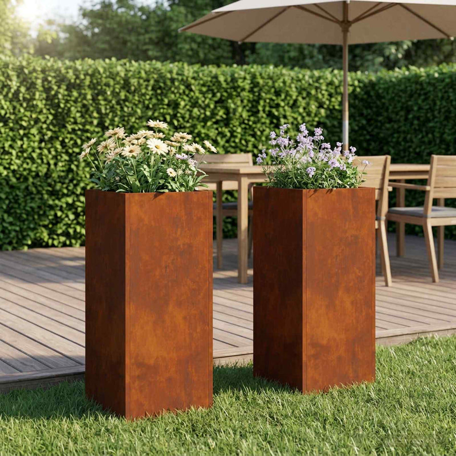 Plantenbak 2 st Roestkleurig 20 x 20 x 40 cm weervast staal
