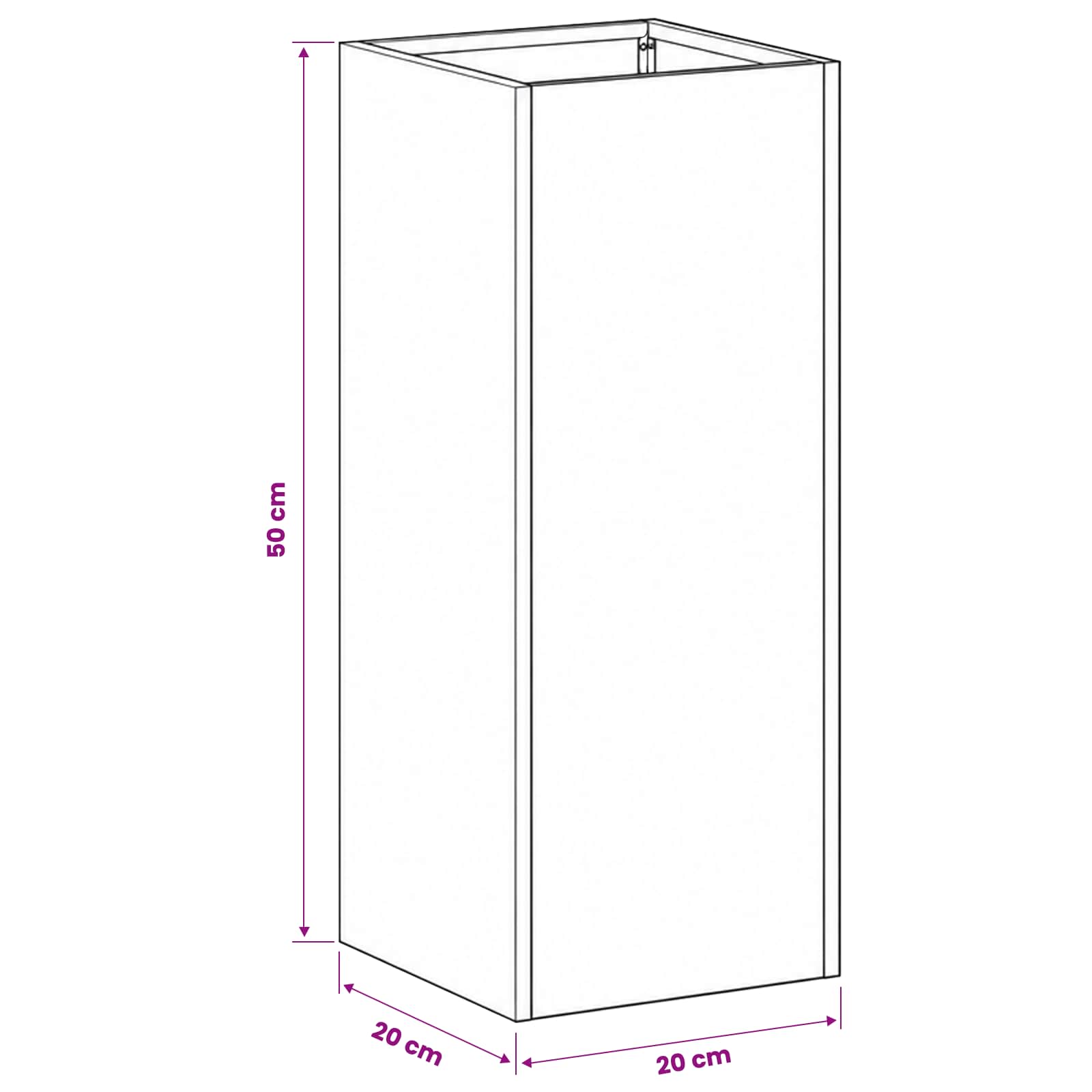 Plantenbak Wit 20 x 20 x 50 cm Koudgewalst staal
