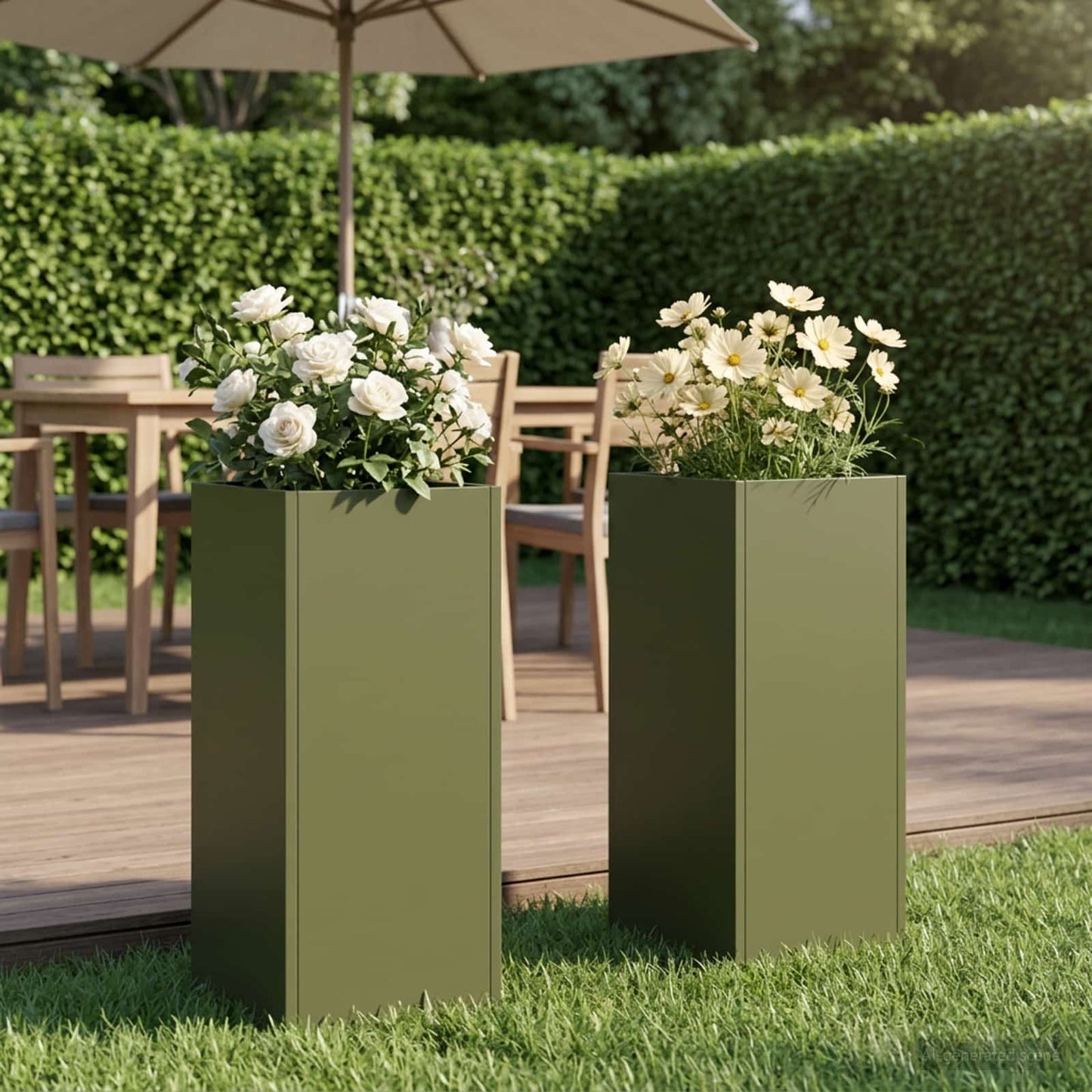 Plantenbak 2 st Olijfgroen 20 x 20 x 50 cm Koudgewalst staal