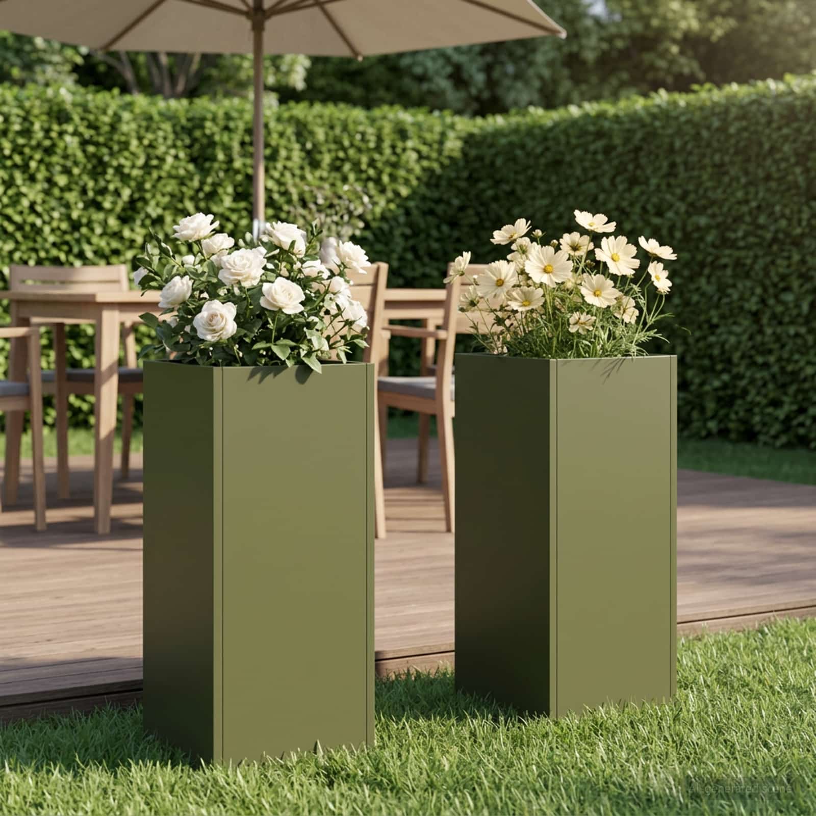 Plantenbak 2 st Olijfgroen 20 x 20 x 50 cm Koudgewalst staal