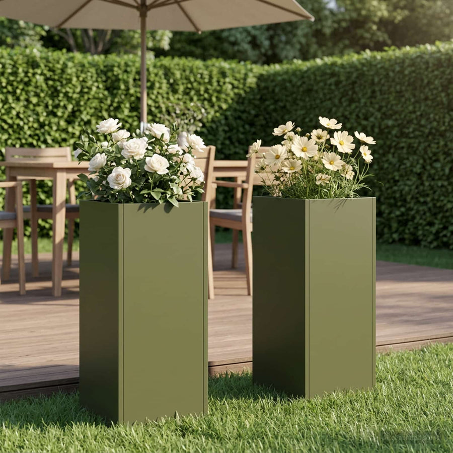 Plantenbak 2 st Olijfgroen 20 x 20 x 50 cm Koudgewalst staal