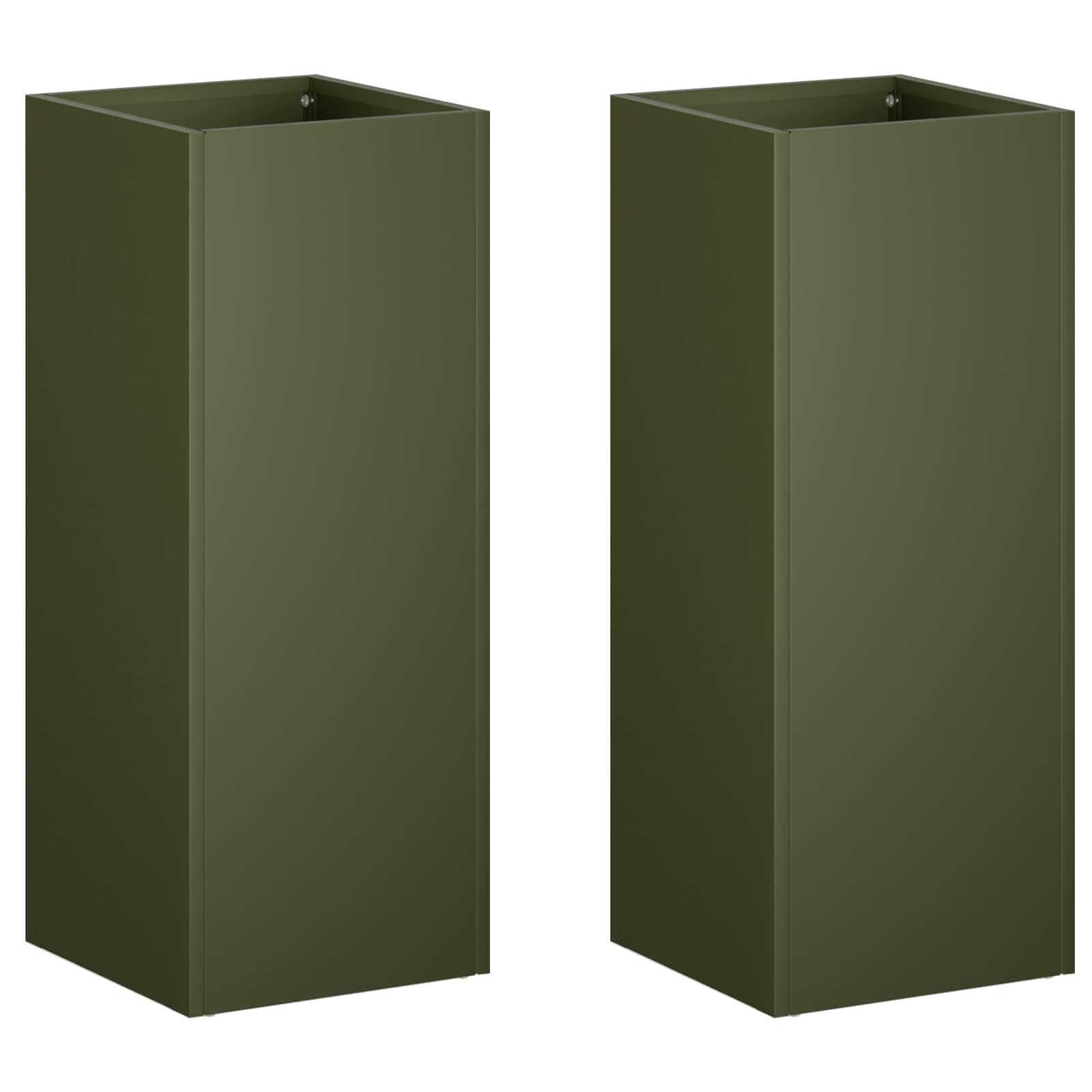 Plantenbak 2 st Olijfgroen 20 x 20 x 50 cm Koudgewalst staal