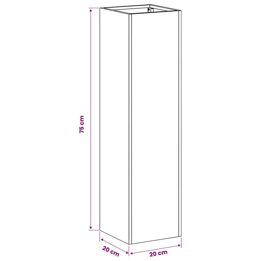 Plantenbak Zwart 20 x 20 x 75 cm Koudgewalst staal
