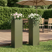 Plantenbak 2 st olijfgroen 20x20x75 cm staal