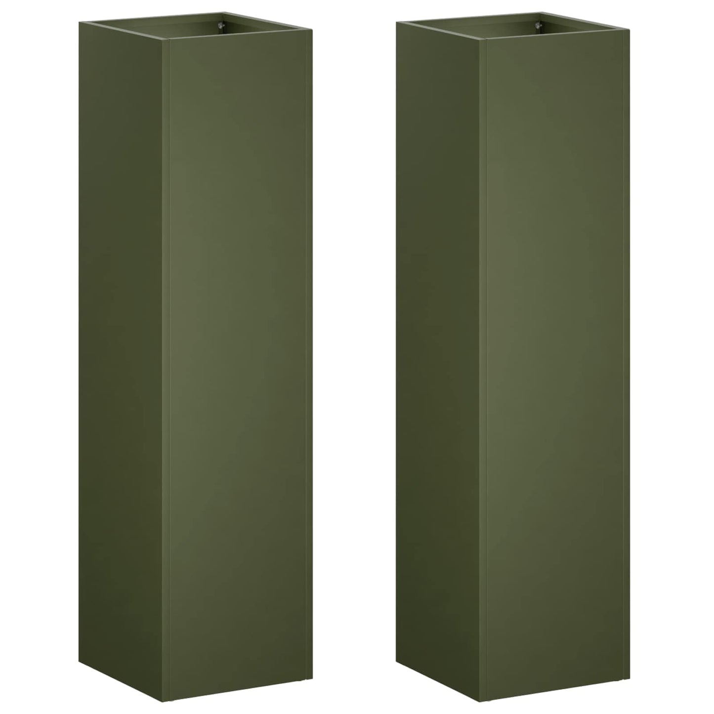 Plantenbak 2 st Olijfgroen 20 x 20 x 75 cm Koudgewalst staal