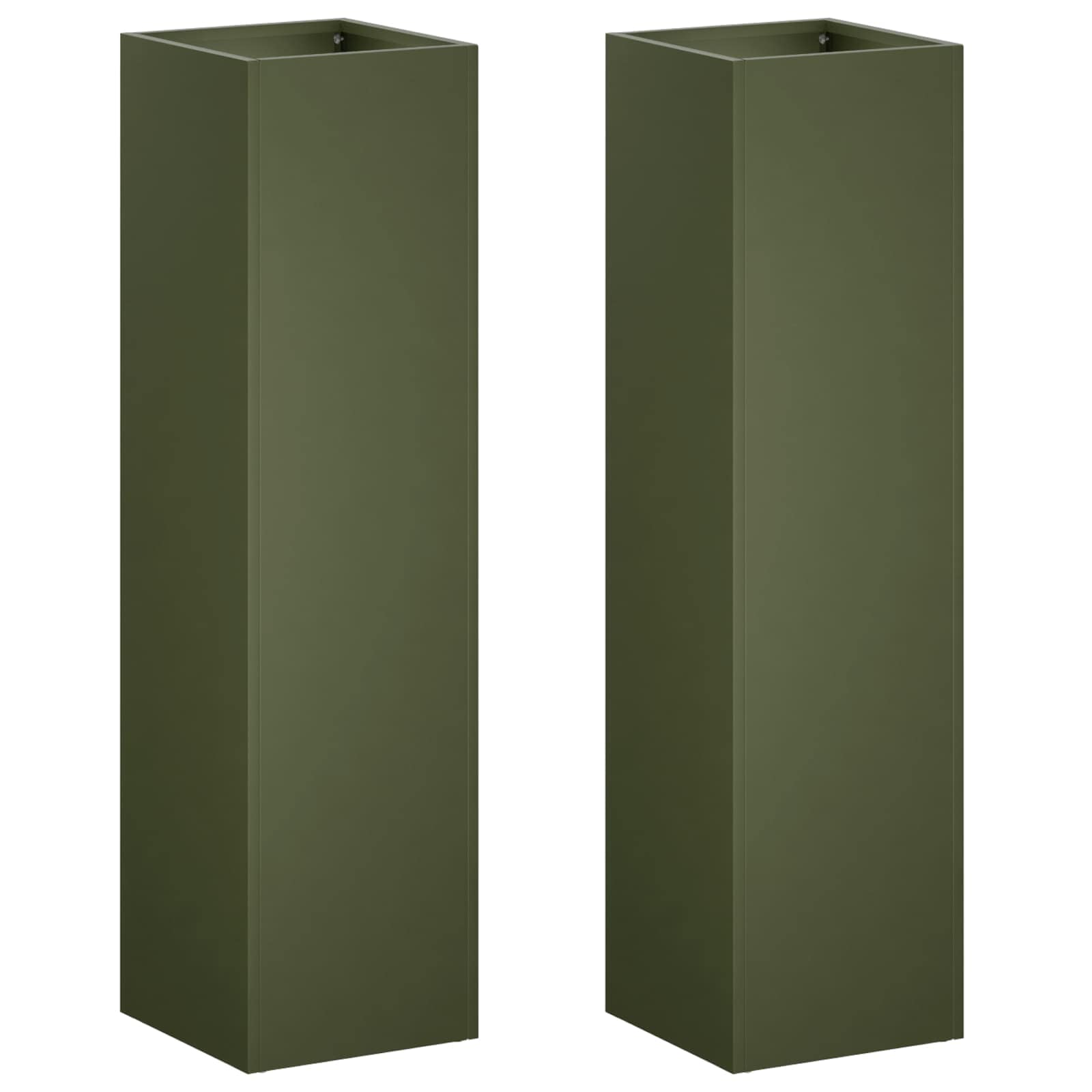 Plantenbak 2 st Olijfgroen 20 x 20 x 75 cm Koudgewalst staal
