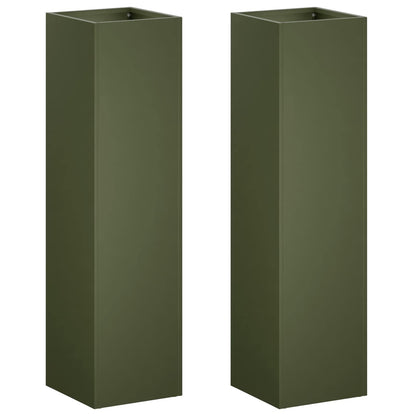 Plantenbak 2 st Olijfgroen 20 x 20 x 75 cm Koudgewalst staal
