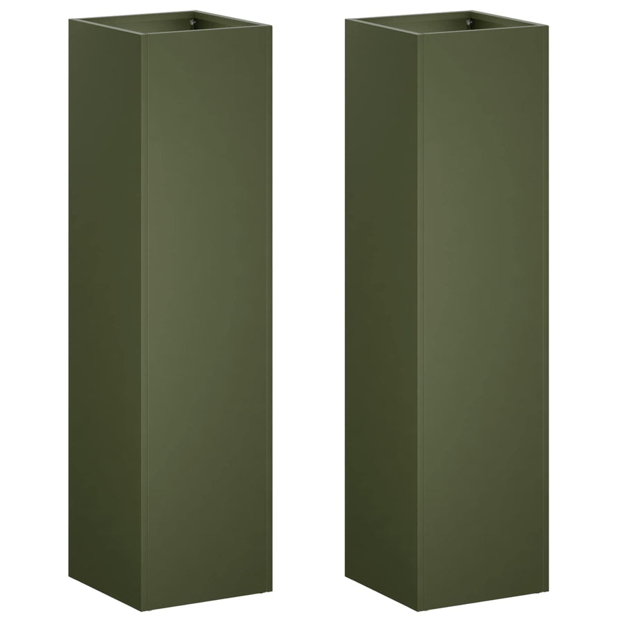 Plantenbak 2 st Olijfgroen 20 x 20 x 75 cm Koudgewalst staal