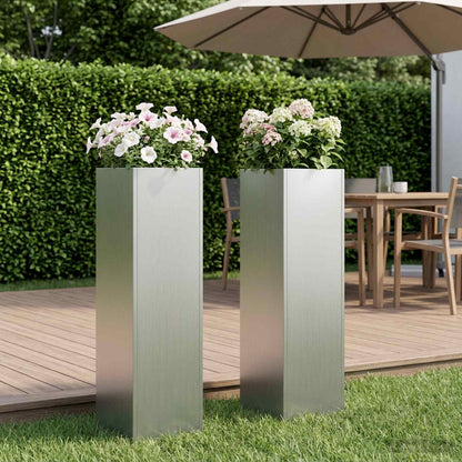 Plantenbak 2 st zilver 20 x 20 x 75 cm Gegalvaniseerd staal