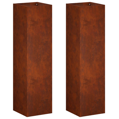 Plantenbak 2 st Roestkleurig 20 x 20 x 75 cm weervast staal