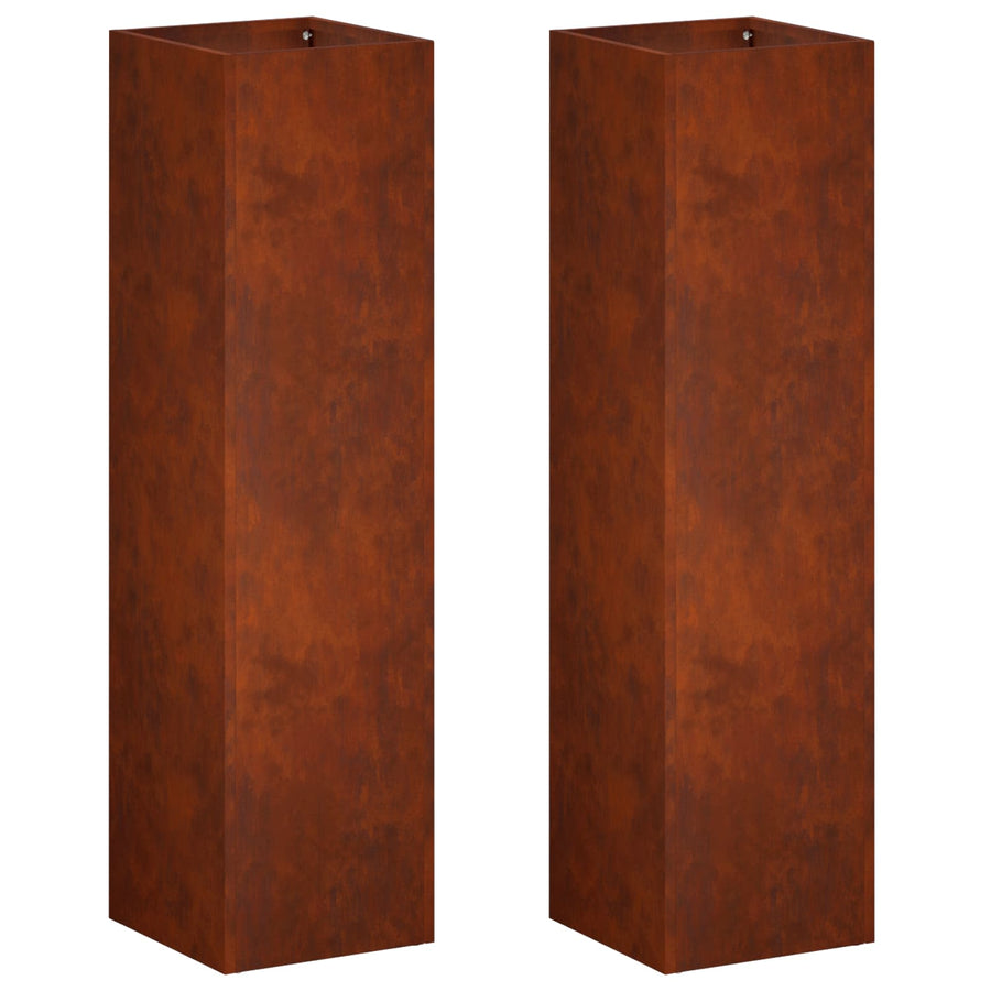 Plantenbak 2 st Roestkleurig 20 x 20 x 75 cm weervast staal