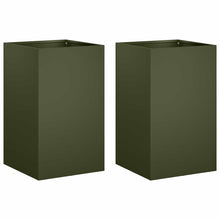 Plantenbak 2 st Olijfgroen 30 x 30 x 50 cm Koudgewalst staal