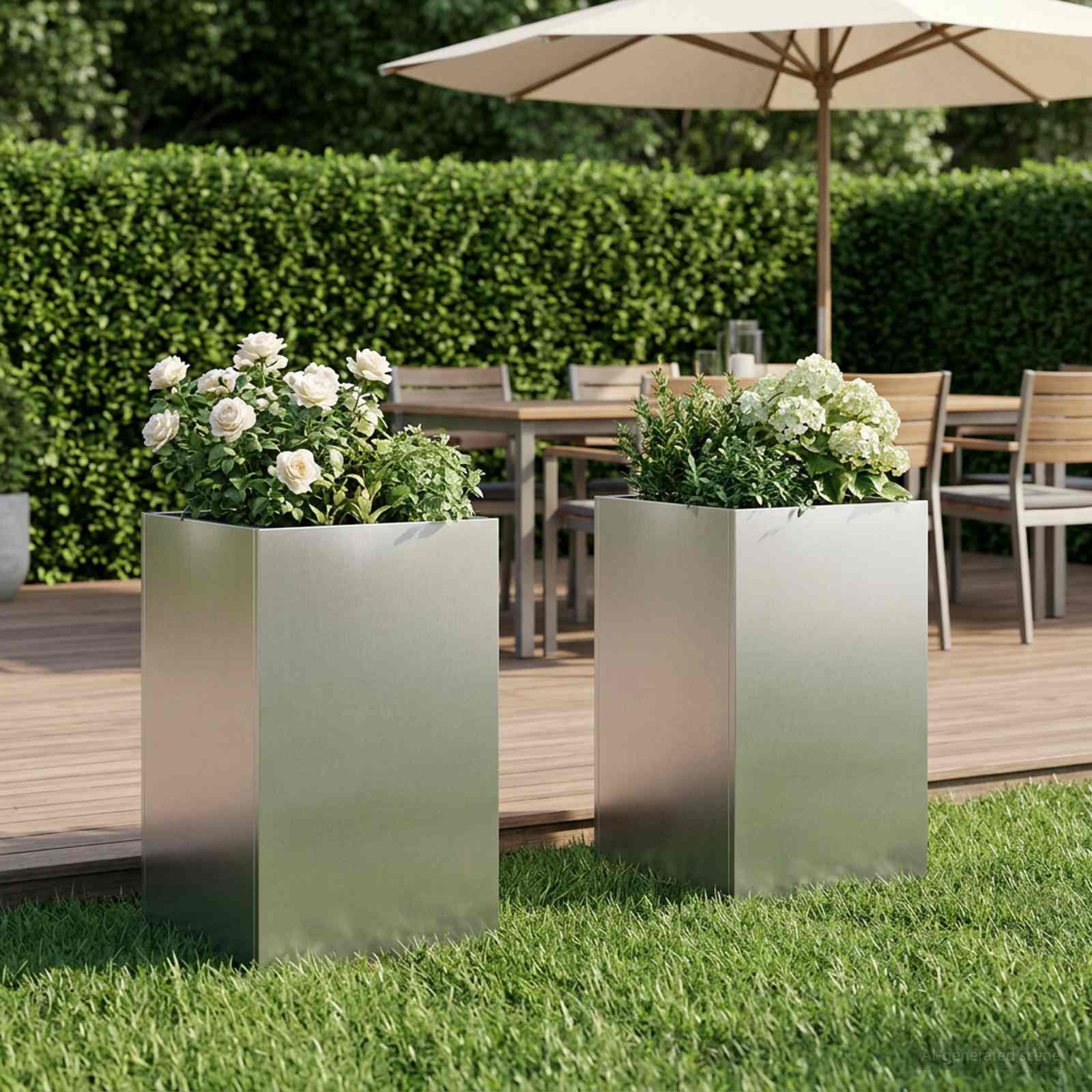 Plantenbak 2 st zilver 30 x 30 x 50 cm Roestvrij staal