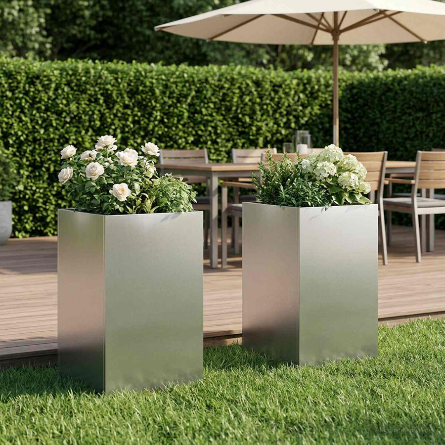 Plantenbak 2 st zilver 40 x 40 x 50 cm Roestvrij staal
