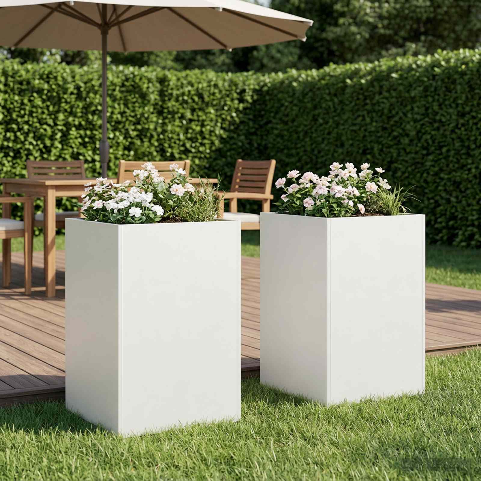 Plantenbak 2 st Wit 40 x 40 x 75 cm Koudgewalst staal