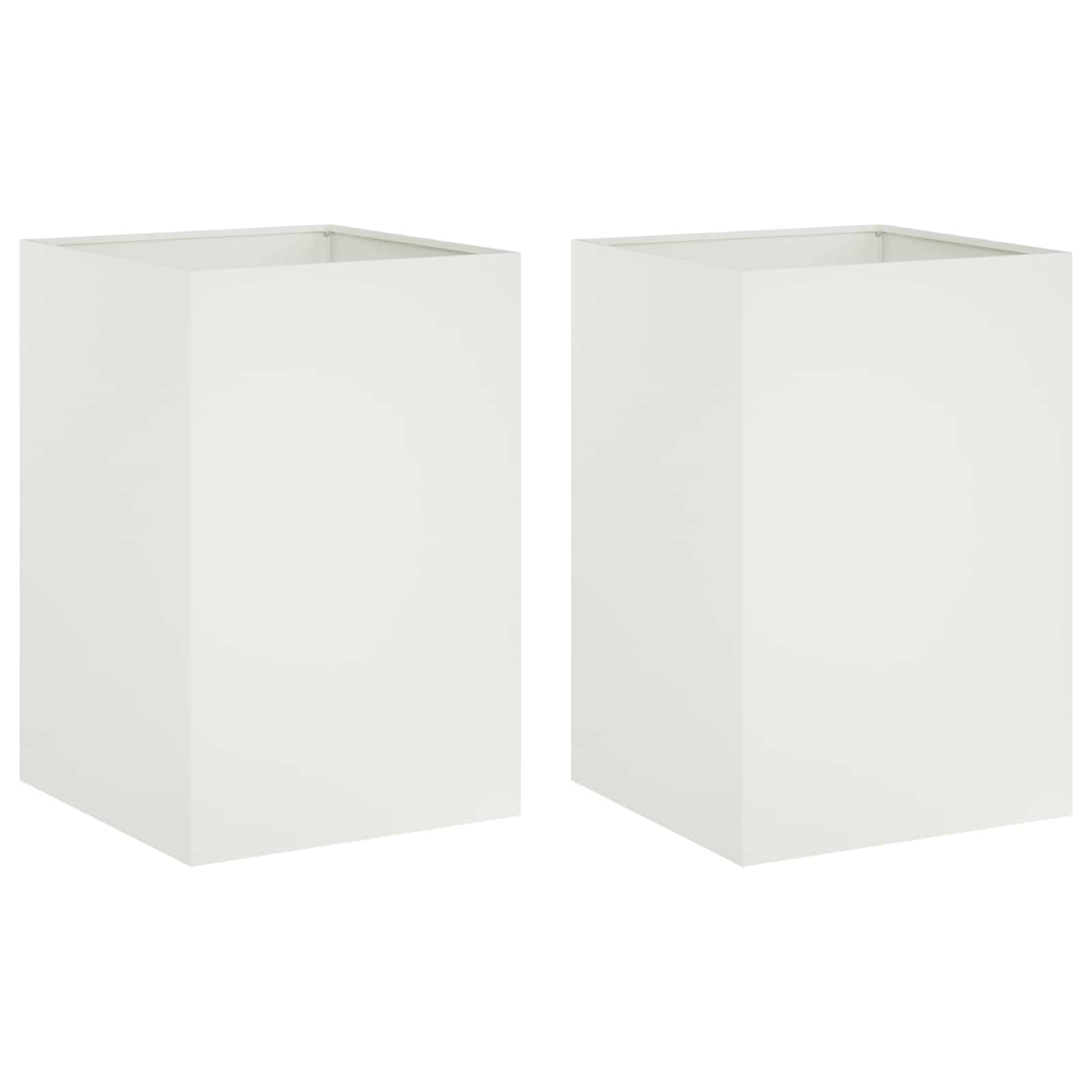 Plantenbak 2 st Wit 40 x 40 x 75 cm Koudgewalst staal
