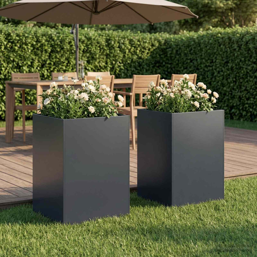 Plantenbak 2 st Antraciet 40 x 40 x 75 cm Koudgewalst staal